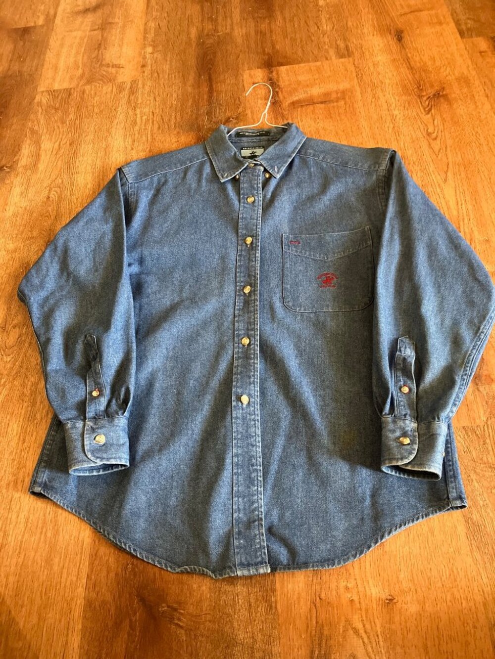 Beverly Hills Polo Club Blouse Womens Petite Small Oversized Denim Vintage